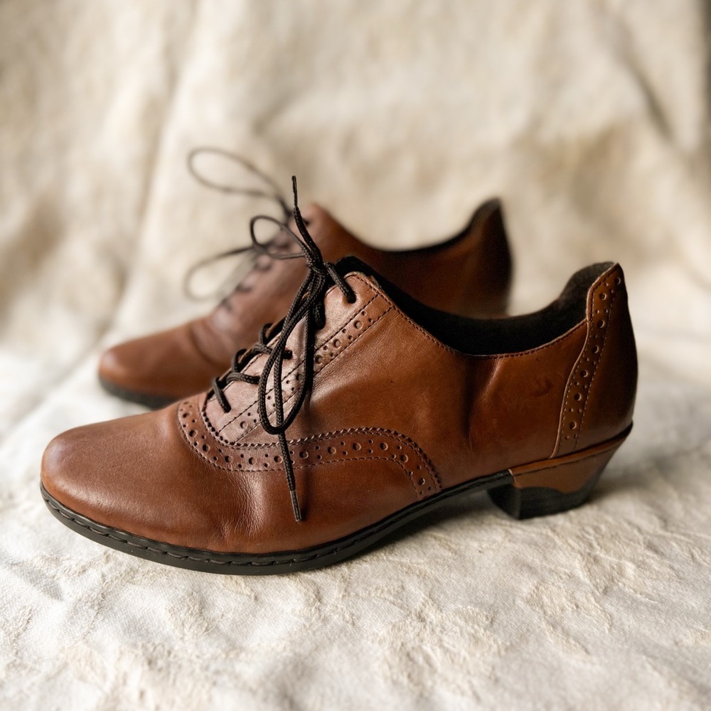 RIEKER Leather Brown Lace Up Comfort Oxford Loafer CottageCore Vintage Size 40